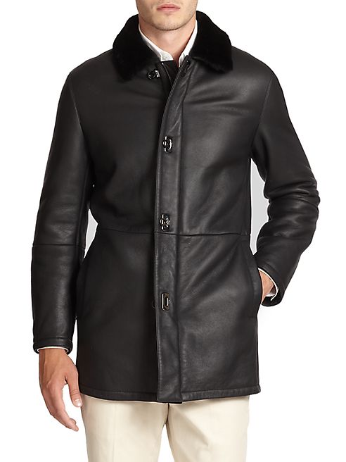 Salvatore Ferragamo - Leather & Lamb Shearling Coat