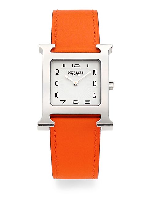 Hermès Watches - Heure H Stainless Steel & Leather Strap Watch/Orange