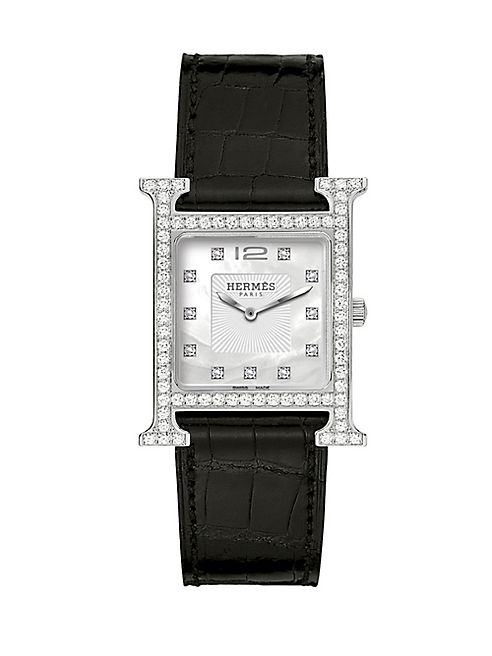 Hermès Watches - Heure H MM Diamond, Stainless Steel & Alligator Strap Watch