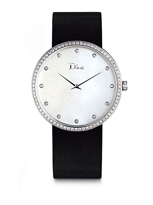 Dior - La D de Dior Diamond, Rose Goldtone Stainless Steel & Satin Strap Watch