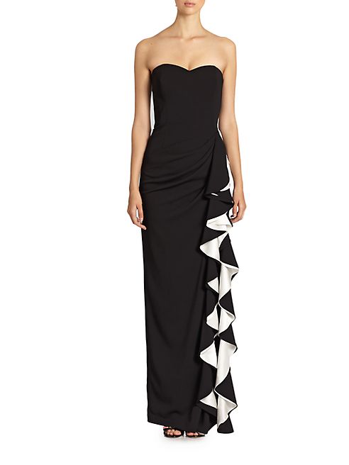 Badgley Mischka - Strapless Contrast Ruffle Gown