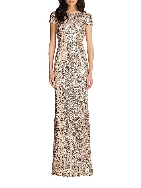 Badgley Mischka - Sequin Cowl-Back Gown