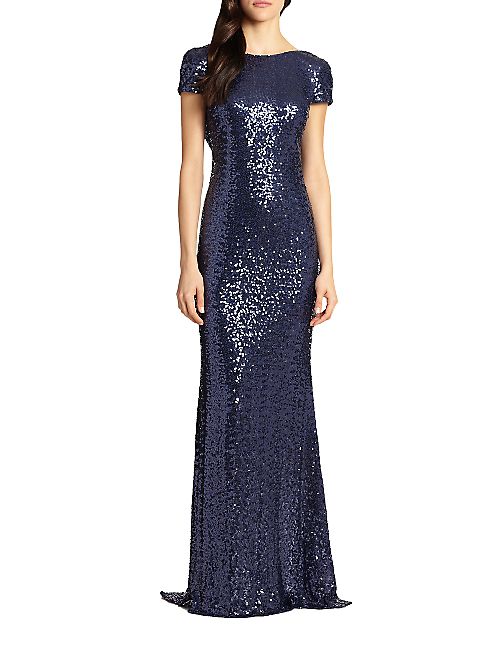 Badgley Mischka - Sequin Cowl-Back Gown