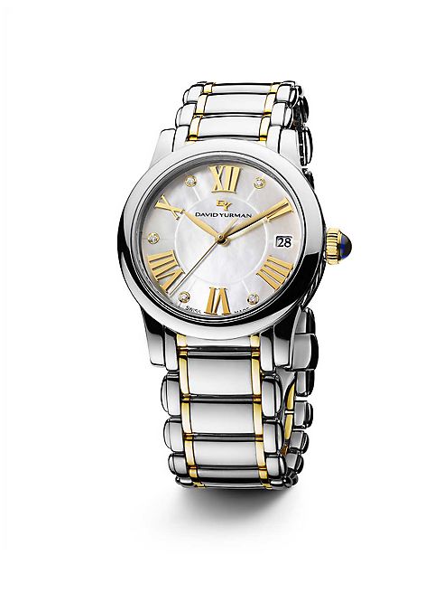 David Yurman - Classic 34MM Stainless Steel Quartz Watch with 18K Gold and Diamonds