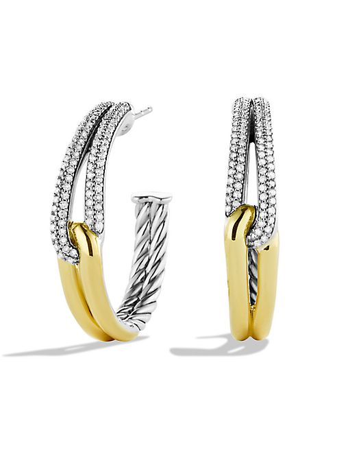 David Yurman - Labyrinth Hoop Earrings with Diamonds and Gold