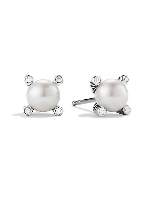 David Yurman - Small Pearl Earrings with Diamonds