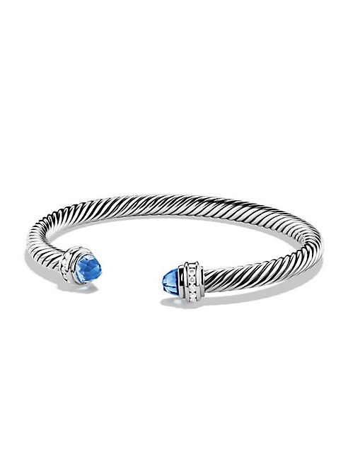 David Yurman - Cable Classics Bracelet with Diamonds and Faceted Blue Topaz