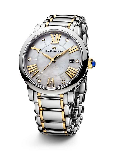 David Yurman - Classic 38MM Stainless Steel Quartz Watch with 18K Gold and Diamonds