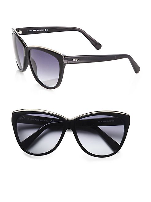 Tod's - Metal Rim Classic Cat's-Eye Sunglasses/Black