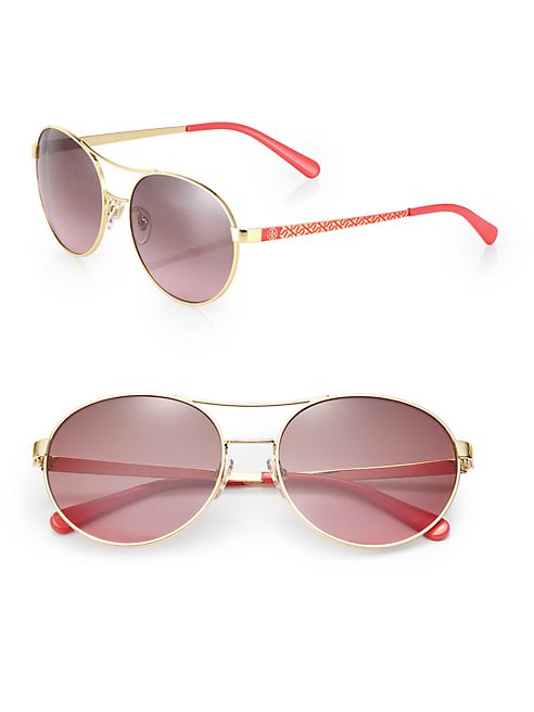 Tory Burch - Printed 56MM Round Aviator Sunglasses