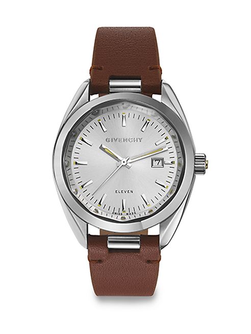 Givenchy - Eleven Stainless Steel & Leather Strap Watch/Brown