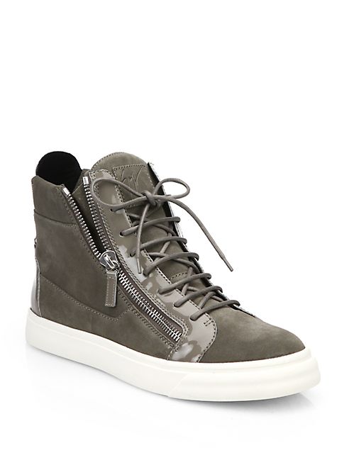 Giuseppe Zanotti - Suede & Patent Leather High-Top Sneakers