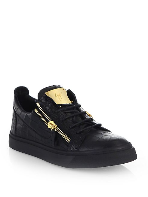 Giuseppe Zanotti - Leather Croc-Embossed Low-Top Sneakers