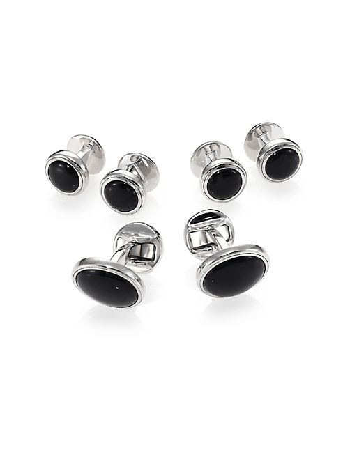 Saks Fifth Avenue Collection - Black Agate Stud & Cuff Link Set