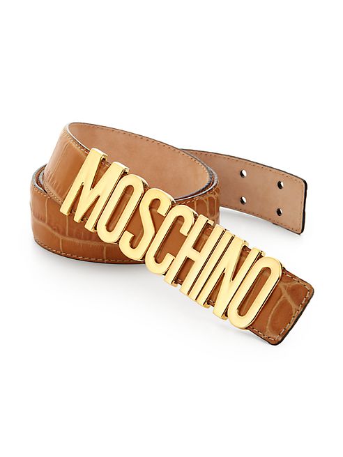 Moschino - Lettered Croc-Embossed Leather Belt