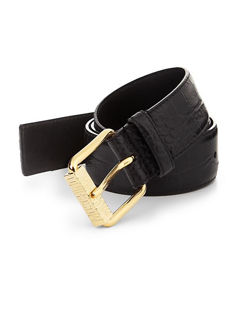 Moschino - Lettered Logo Croc-Embossed Leather Belt