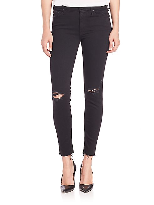 MOTHER - The Looker Distressed Ankle-Fray Skinny Jeans