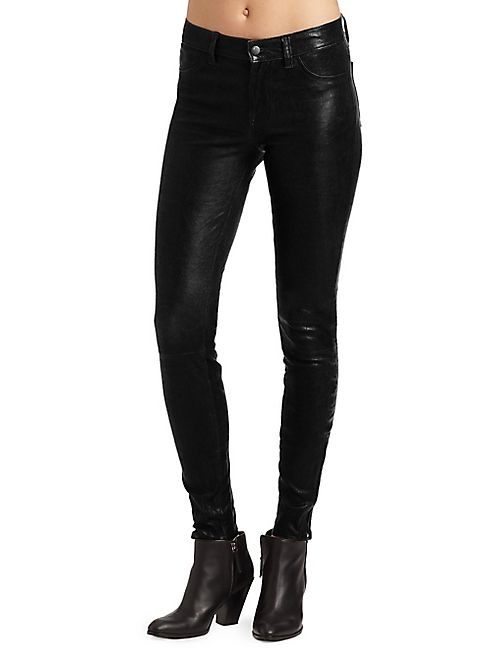 J BRAND - Mid-Rise Leather Skinny Jeans