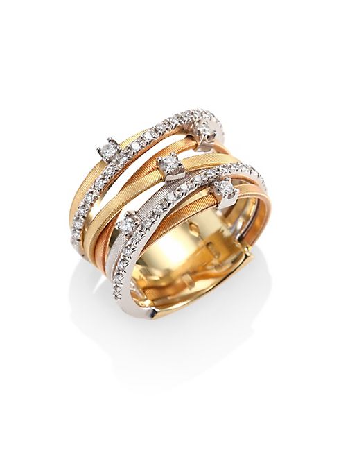 Marco Bicego - Goa Diamond, 18K White, Rose & Yellow Gold Seven-Strand Ring