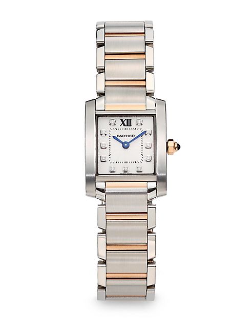 Cartier - Tank Francaise Small Diamond, 18K Pink Gold & Stainless Steel Bracelet Watch