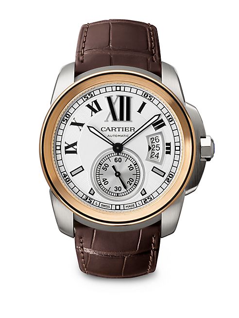 Cartier - Calibre de Cartier 18K Pink Gold, Stainless Steel & Alligator Strap Watch