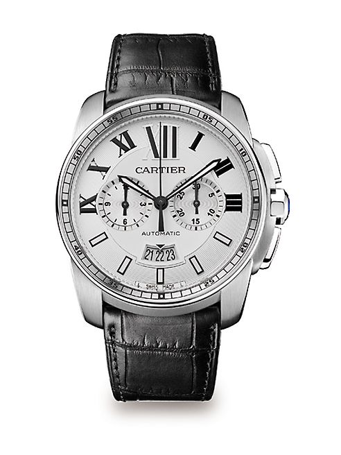 Cartier - Calibre de Cartier Stainless Steel & Alligator Chronograph Strap Watch