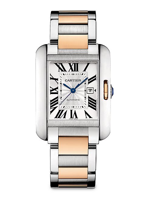 Cartier - Tank Anglaise Automatic Large 18K Pink Gold & Stainless Steel Bracelet Watch