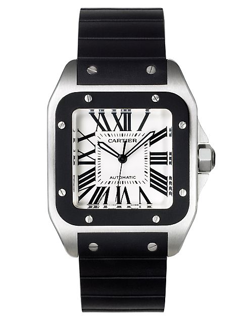 Cartier - Santos 100 Stainless Steel & Rubber Strap Watch