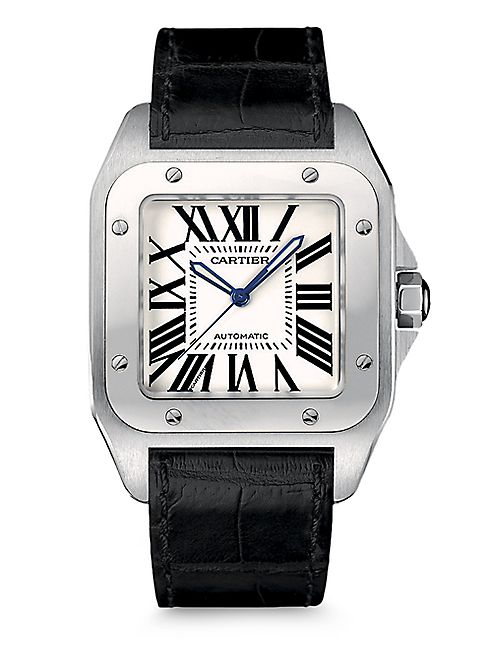 Cartier - Santos 100 Automatic Large Stainless Steel & Alligator Strap Watch