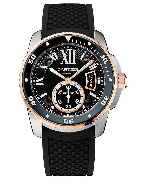 Cartier - Calibre de Cartier Diver 18K Rose Gold, Stainless Steel & Rubber Strap Watch