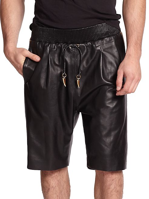 Giuseppe Zanotti - Embeliished Racing Stripe Leather Shorts