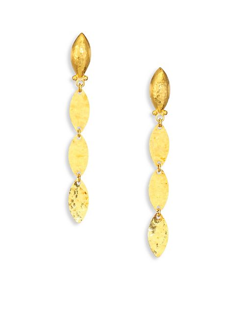 GURHAN - Willow 24K Yellow Gold & Sterling Silver Leaf Flake Linear Drop Earrings