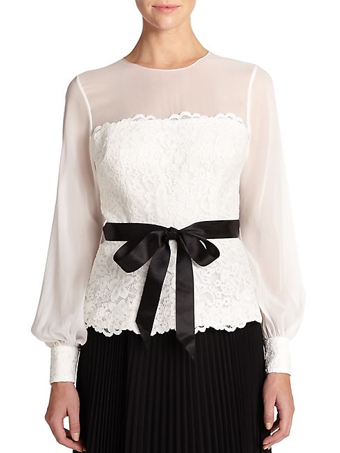 Teri Jon by Rickie Freeman - Lace Chiffon Blouse