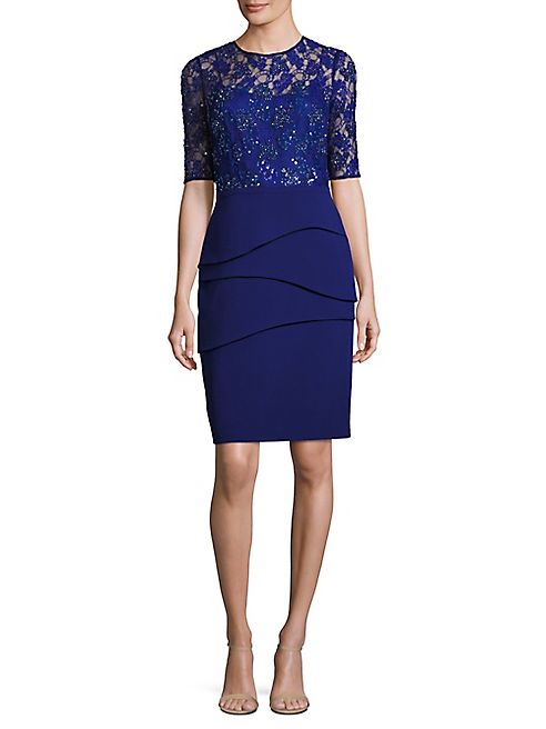 Teri Jon by Rickie Freeman - Lace Bodice & Tiered-Skirt Sheath