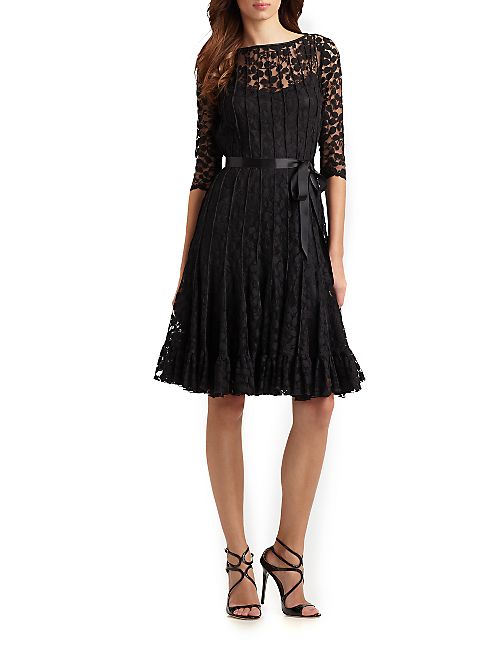 Teri Jon by Rickie Freeman - Pintucked Lace Cocktail Dress