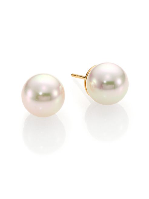 Majorica - 10MM White Pearl & 14K Yellow Gold Stud Earrings