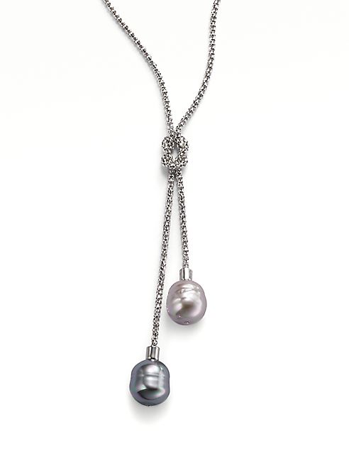 Majorica - 14MM Grey and Nuage Baroque Pearl & Sterling Silver Lariat Necklace