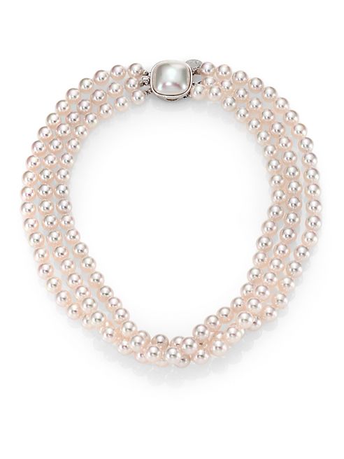 Majorica - 8MM White Pearl & Sterling Silver Nested Triple-Strand Necklace