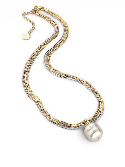 Majorica - 16MM White Baroque Pearl Multi-Chain Pendant Necklace