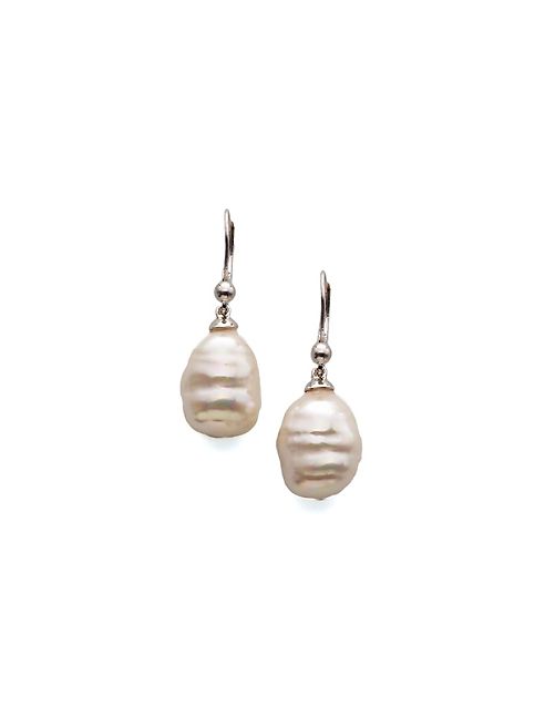 Majorica - 12MM White Baroque Pearl Drop Earrings