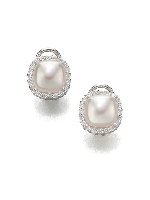 Majorica - 9MM White Mabe Pearl & Sterling Silver Halo Stud Earrings