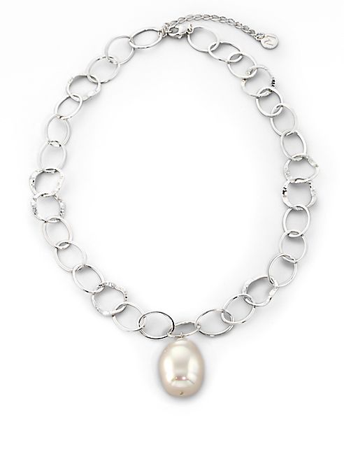 Majorica - 22MM White Baroque Pearl & Sterling Silver Chain Drop Pendant Necklace