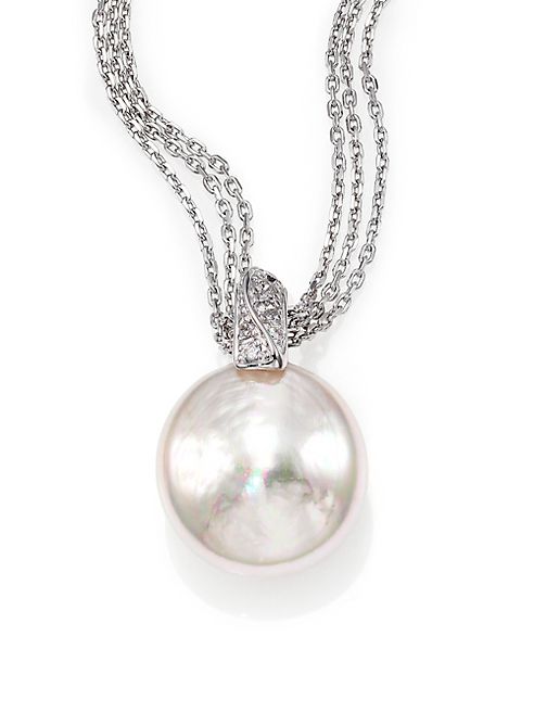 Majorica - 18MM White Coin Pearl & Sterling Silver Triple-Chain Pendant Necklace