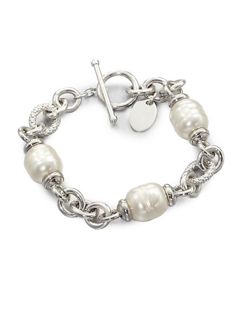 Majorica - 12MM White Baroque Pearl Station Bracelet