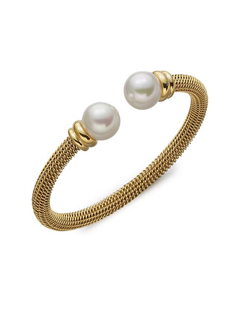 Majorica - 12MM White Pearl Tipped Bracelet/Goldtone