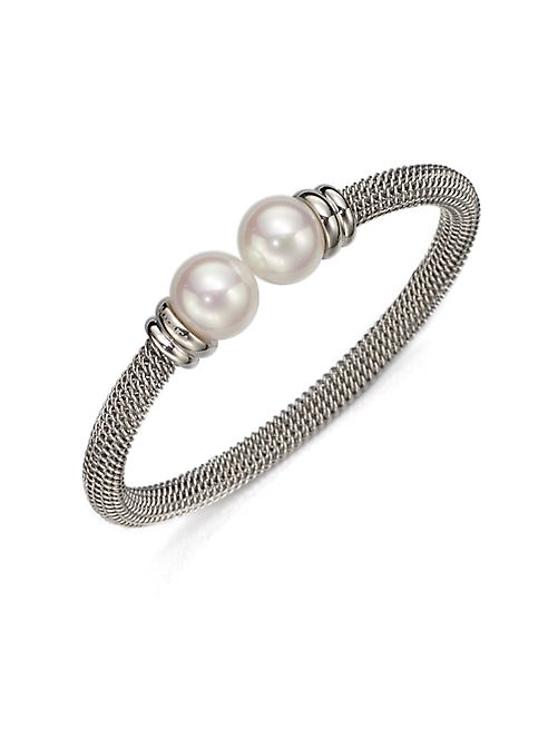 Majorica - 12MM White Pearl Tipped Bracelet/Silvertone