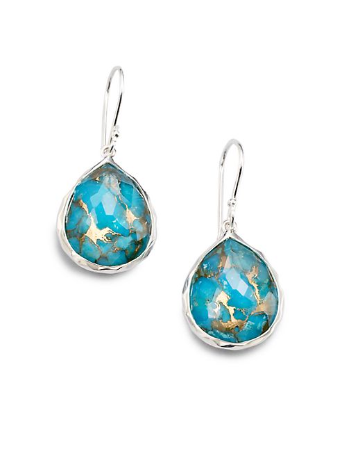 IPPOLITA - Wonderland Bronze Turquoise, Clear Quartz & Sterling Silver Mini Doublet Teardrop Earrings