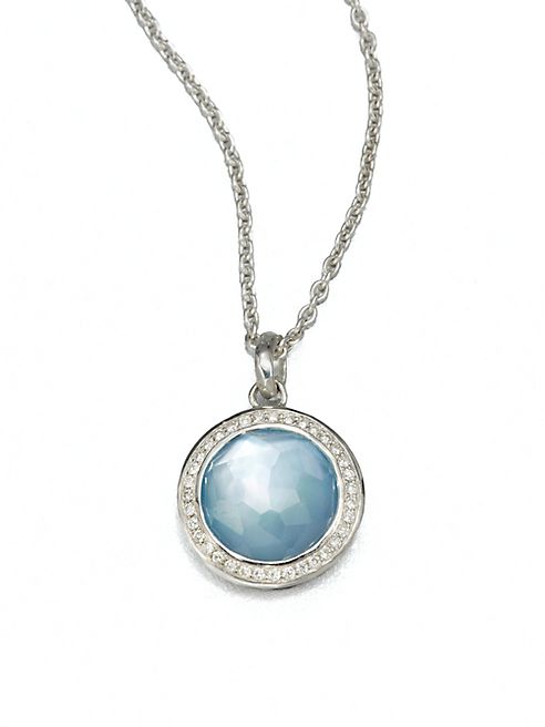 IPPOLITA - Stella Swiss Blue Topaz, Mother-Of-Pearl, Diamond & Sterling Silver Lollipop Doublet Pendant Necklace