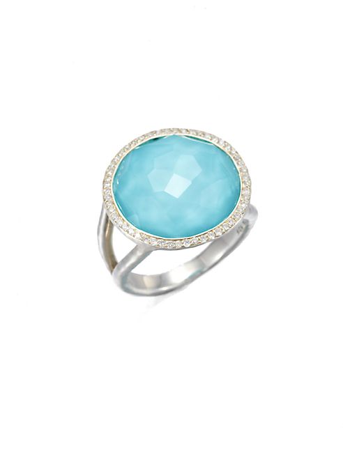 IPPOLITA - Stella Turquoise, Clear Quartz, Diamond & Sterling Silver Medium Doublet Cocktail Ring