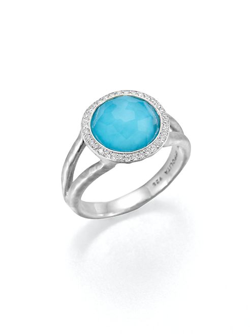 IPPOLITA - Stella Turquoise, Clear Quartz, Diamond & Sterling Silver Mini Lollipop Doublet Ring